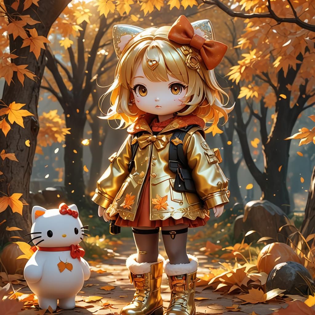 Hello Kitty in Fall Outfit: Kawaii 3D Anime Art