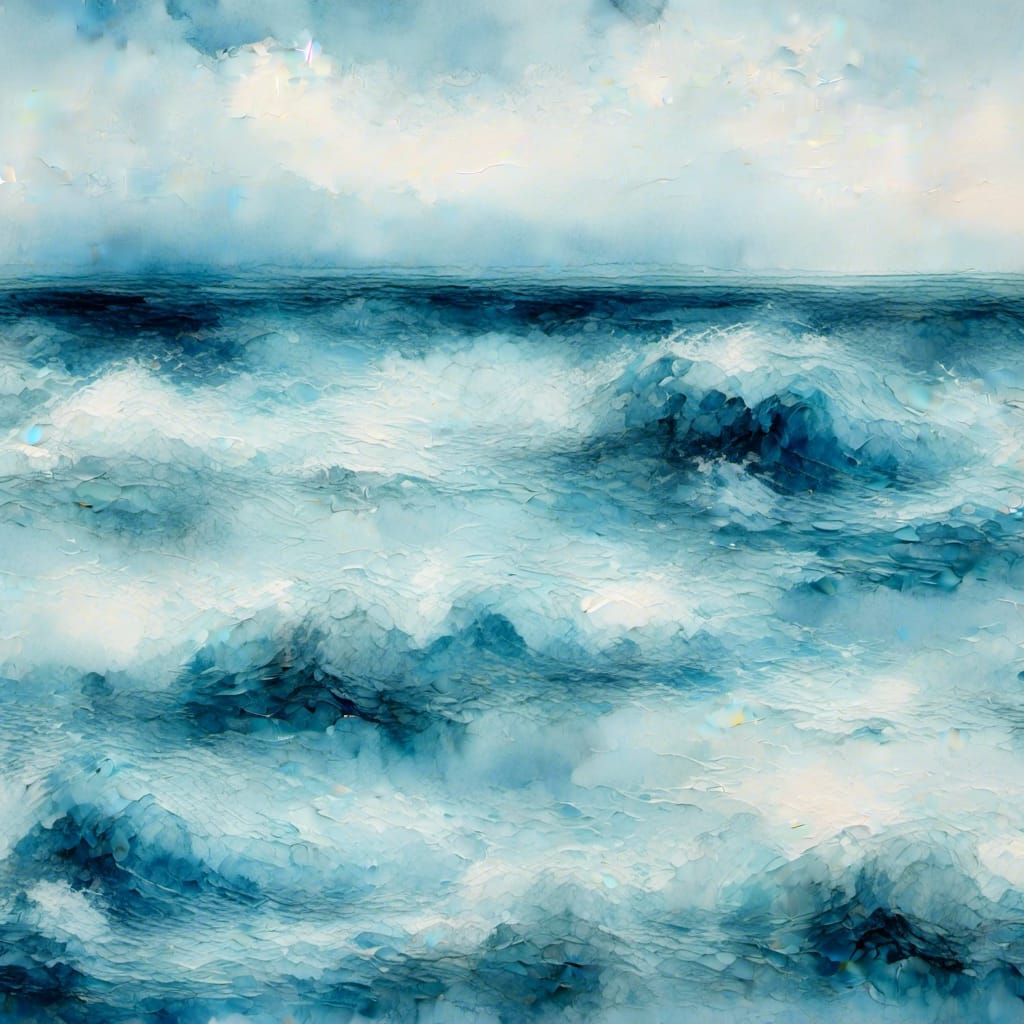 Serene Seascape: Watercolour Impressionism with Gentle Waves