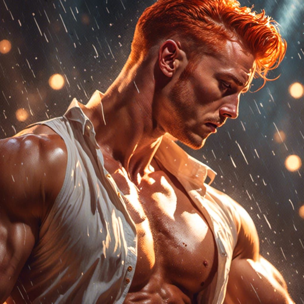 Sweaty Redhead Singer on Stage in Anime Style