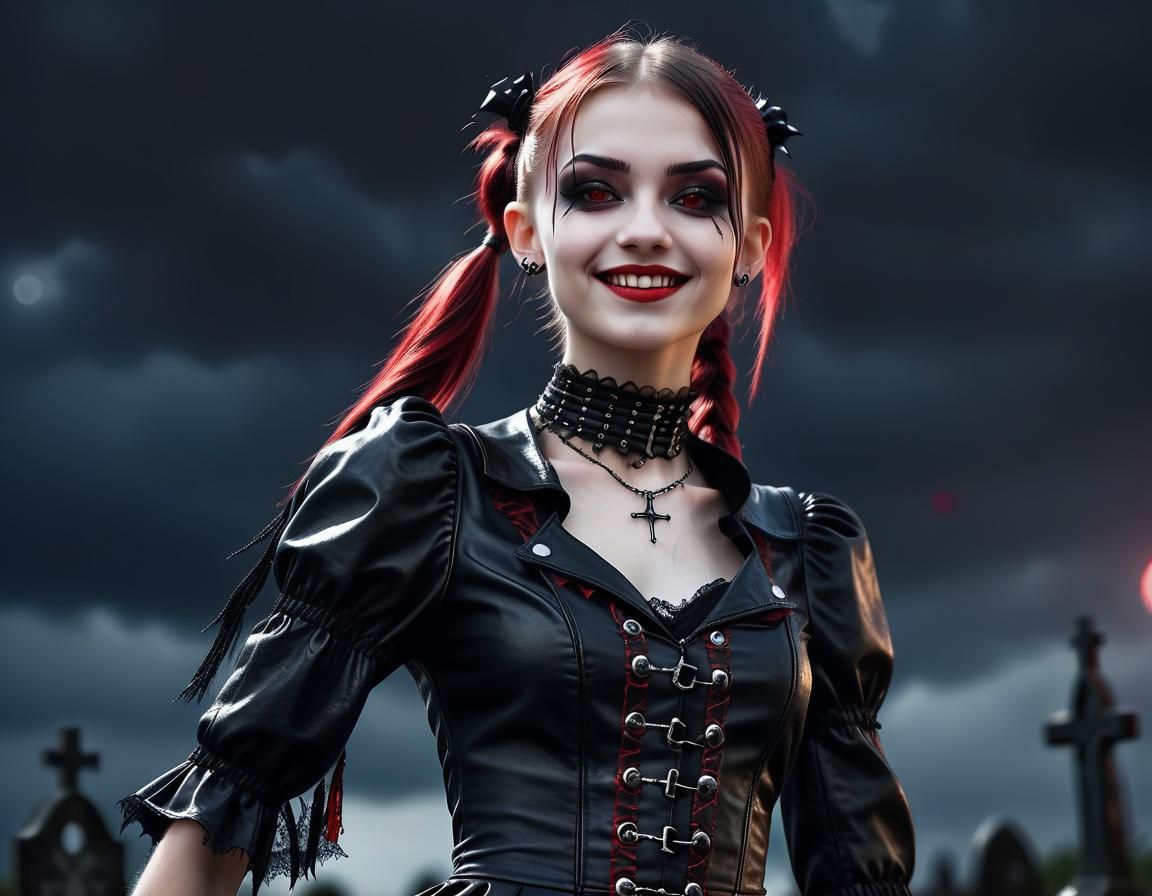 Punk Vampire Teen in Gothic Cemetery, Photography