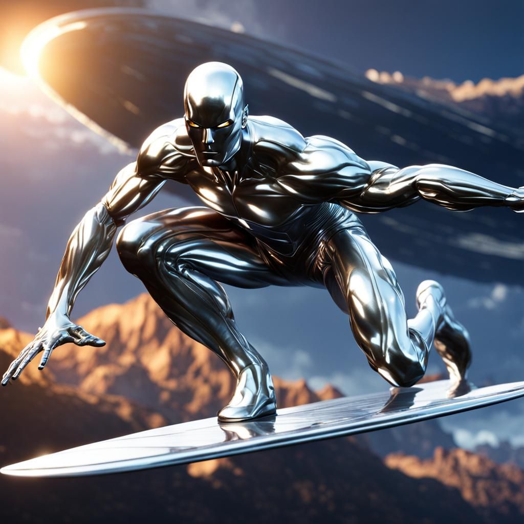 Silver Surfer 3D Render in Cinematic Style