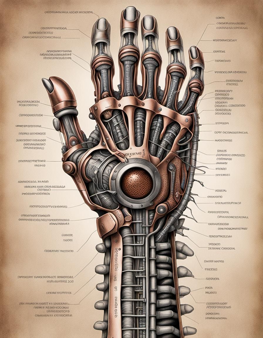 Detailed Insectile Biomechanical Arm Anatomy Diagram