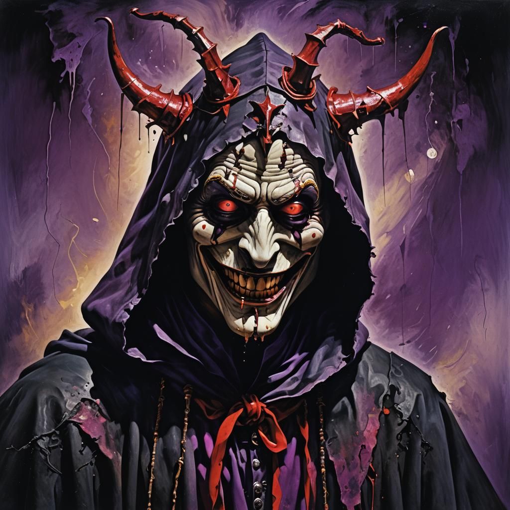 Surreal Dark Fantasy Jester in Vibrant Colors