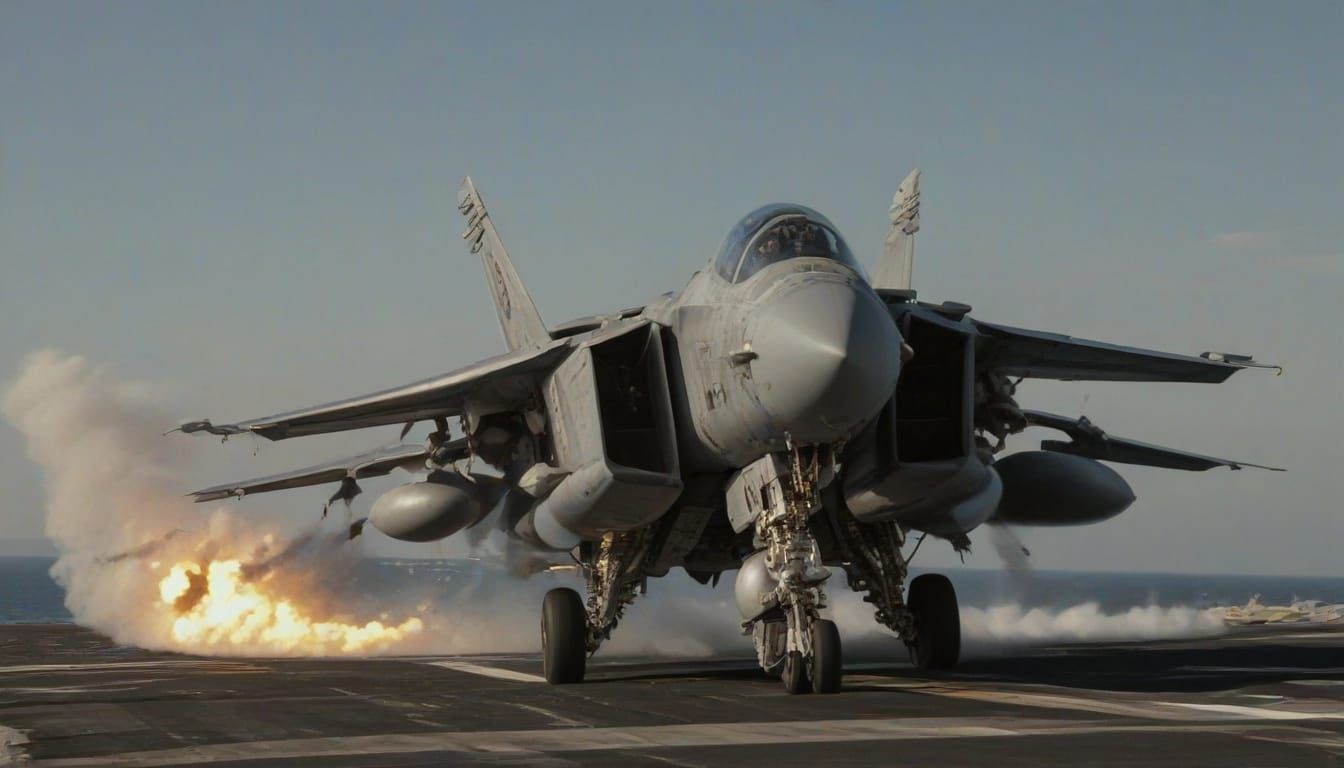 F-14 Tomcat Takes Flight from Aircraft Carrier in Full After...