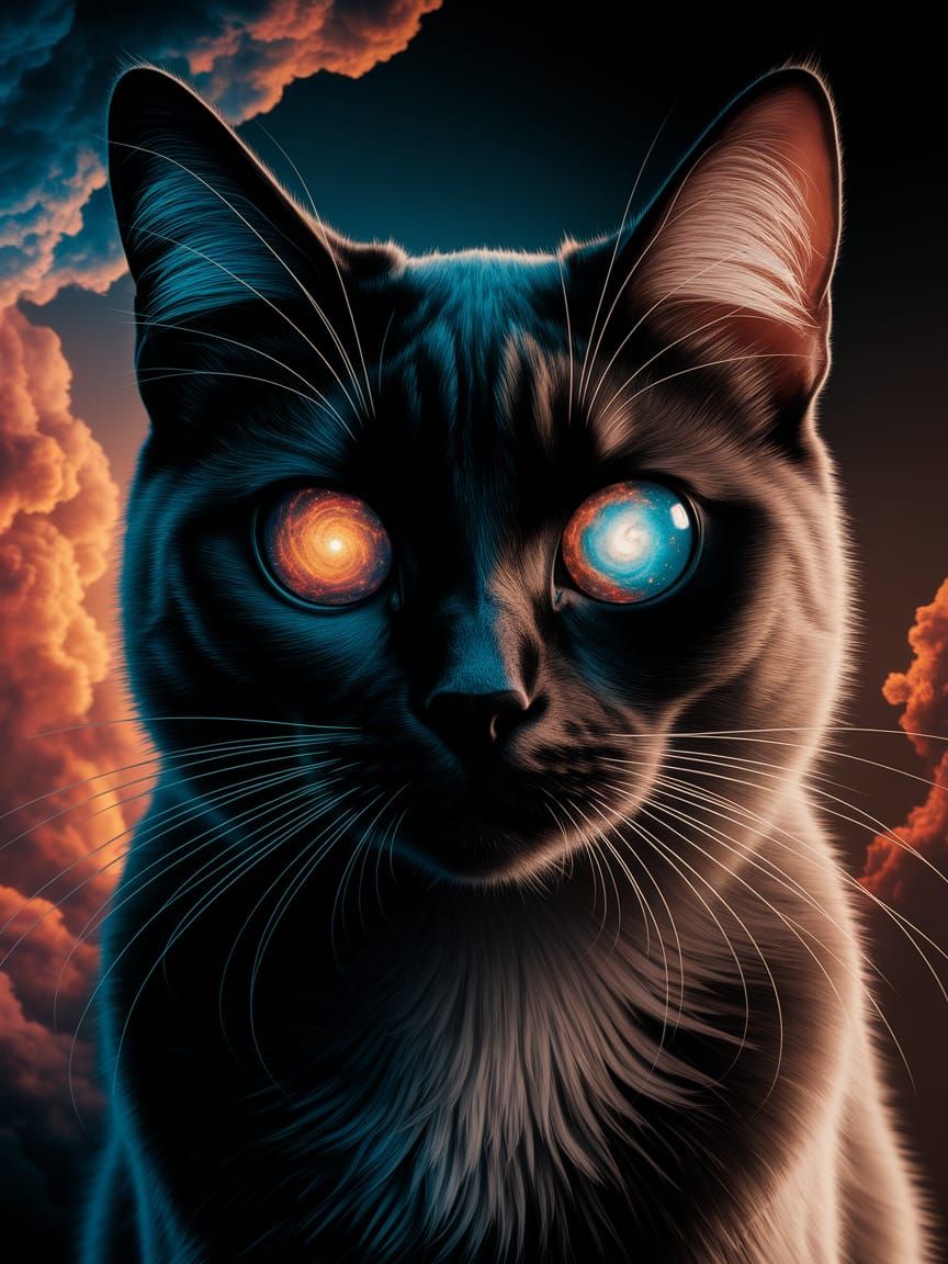 Surreal Black Cat Portraits in Cosmic Style