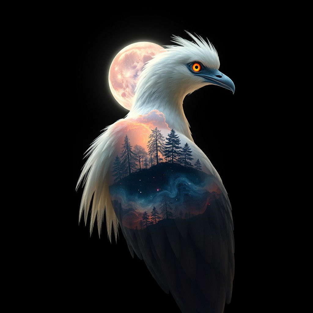 Ethereal Bird with Cosmic Eyes in Matte Painting