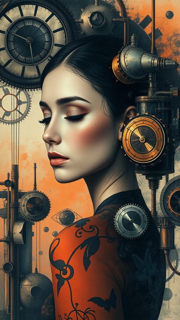 Surreal Steampunk Woman in Dreamlike Abstraction