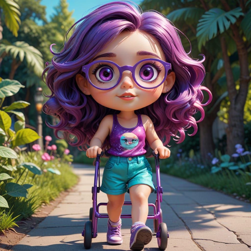 Chibi Lady with Rollator Walker in Candy Art Style