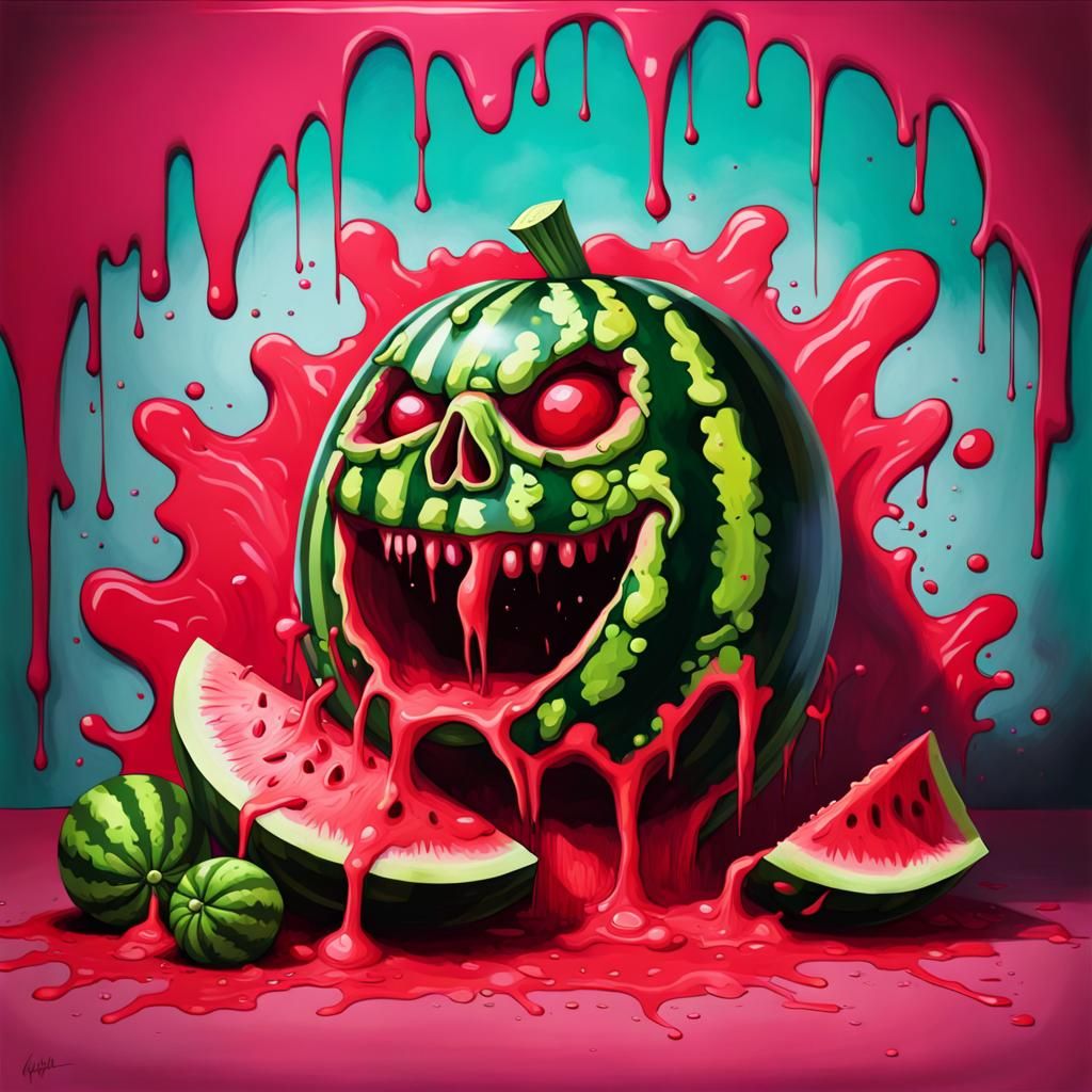 Zombie Watermelon Graffiti Art with Ghoulish Twist
