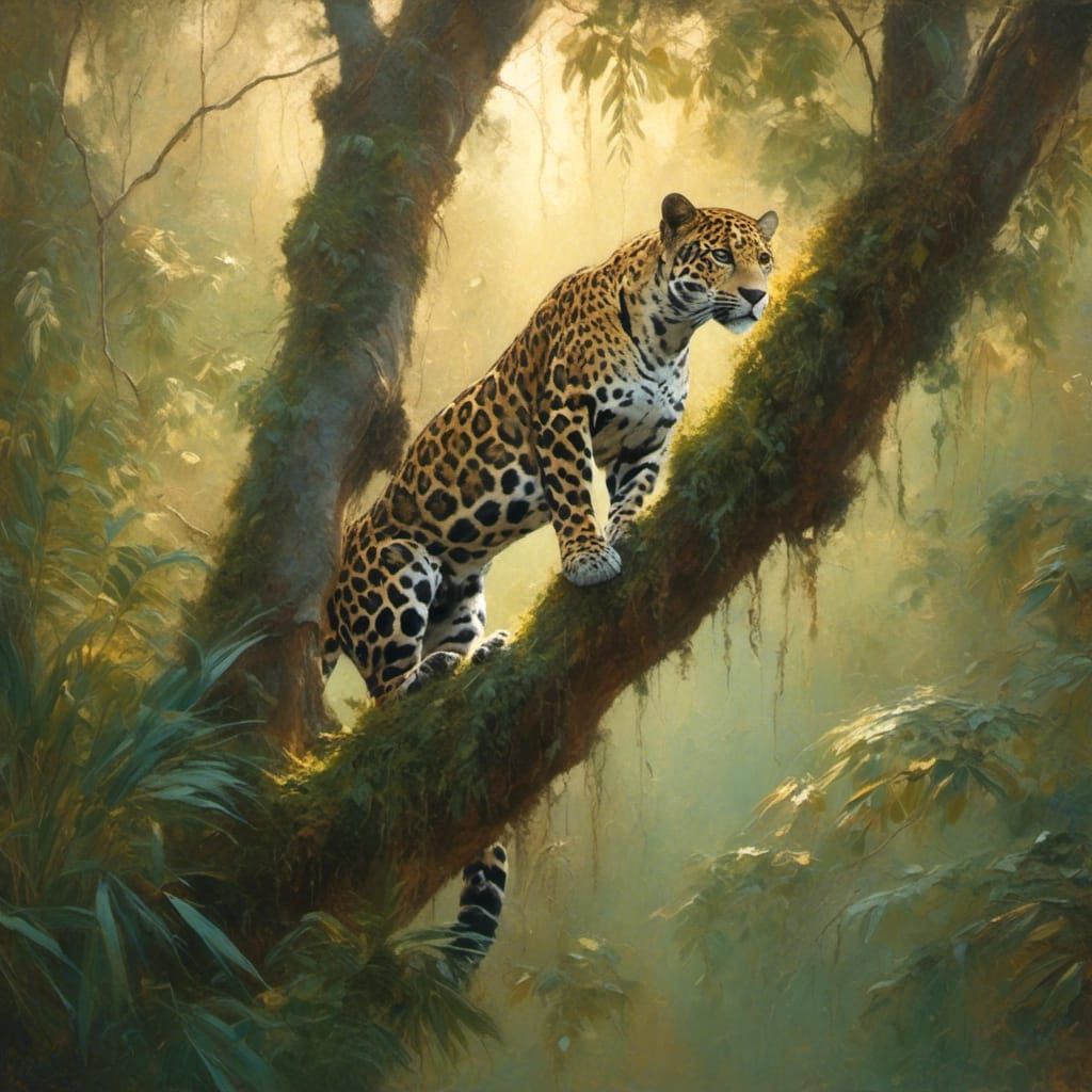 Jaguar Portrait in Jungle, Paul Hansen Style