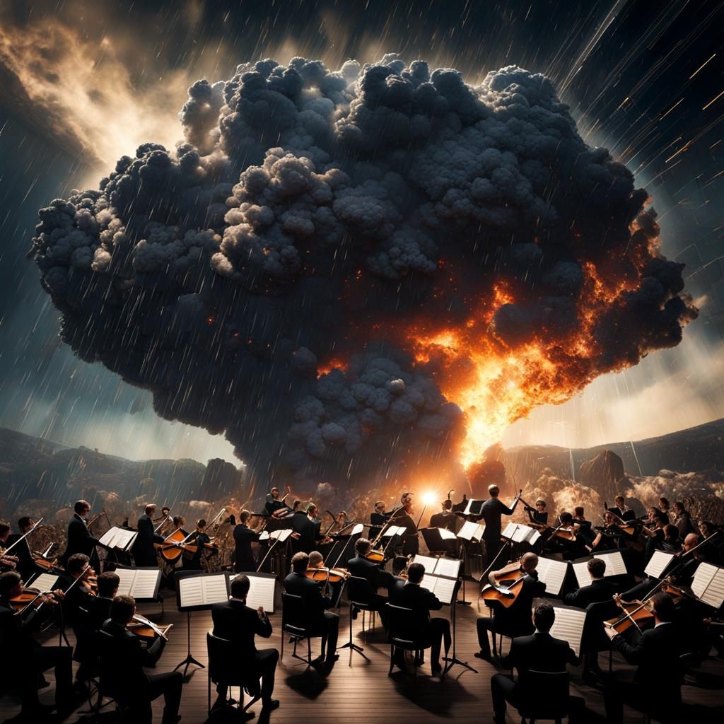 Orchestra Plays On as Meteors Fall: Hyperrealistic Rendering