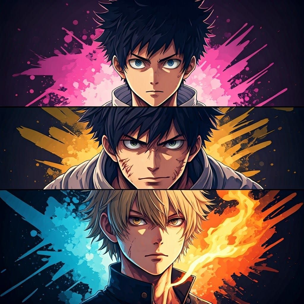 Anime Heroes Stacked: A Dynamic Graffiti Illustration