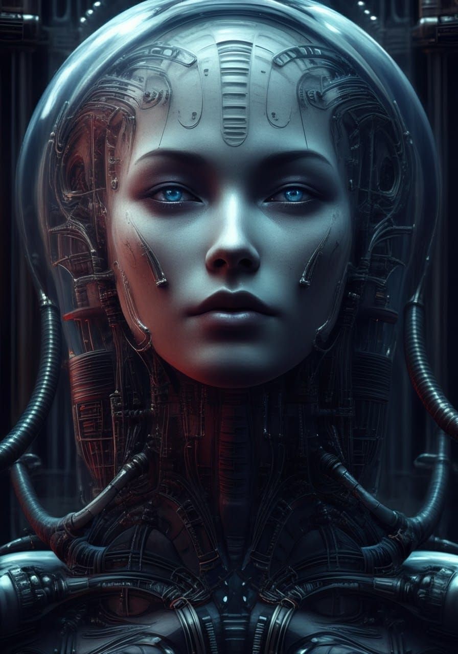 Cryogenic Head in Giger Style Dystopian Machinery