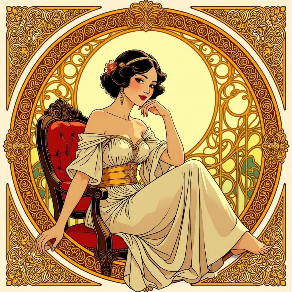 Woman in Ornate Frame, Art Nouveau Style