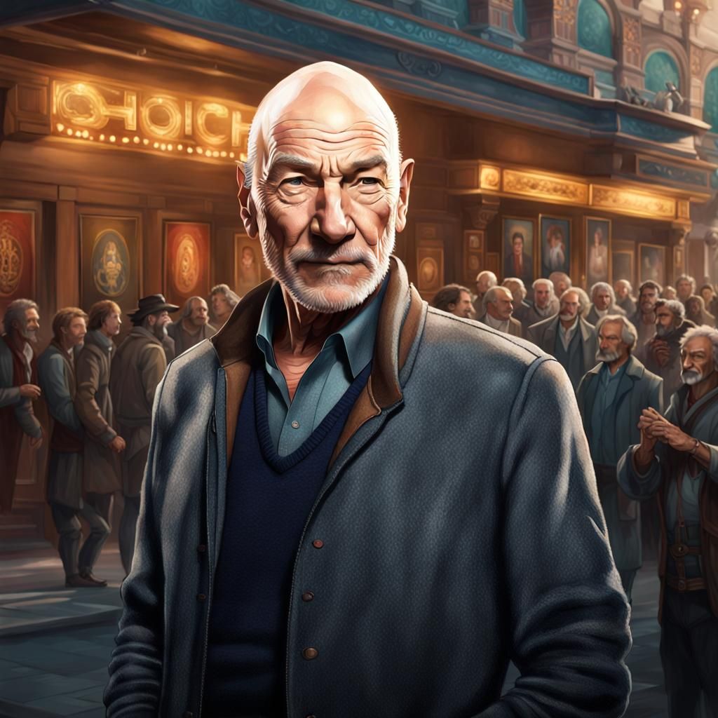 Patrick Stewart Portrait Outside Theater, Digital Art