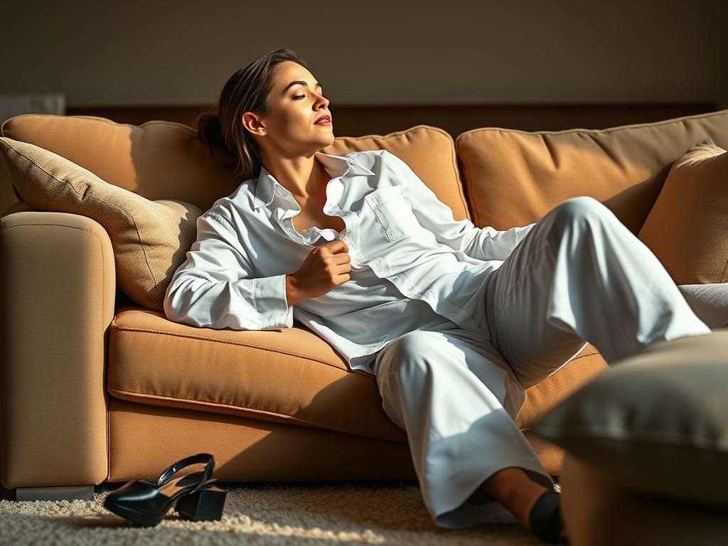 Relaxed Office Worker in Soft Golden Lighting