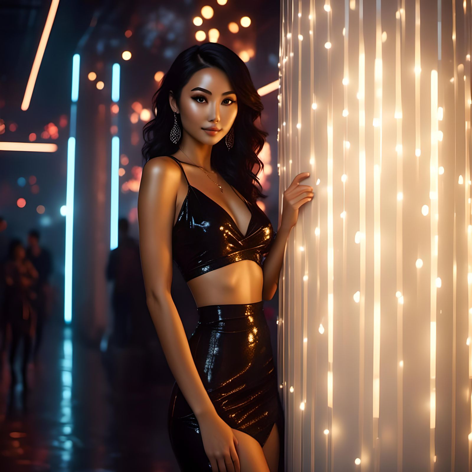 Confident Woman in Club Dress Posing in Nightclub