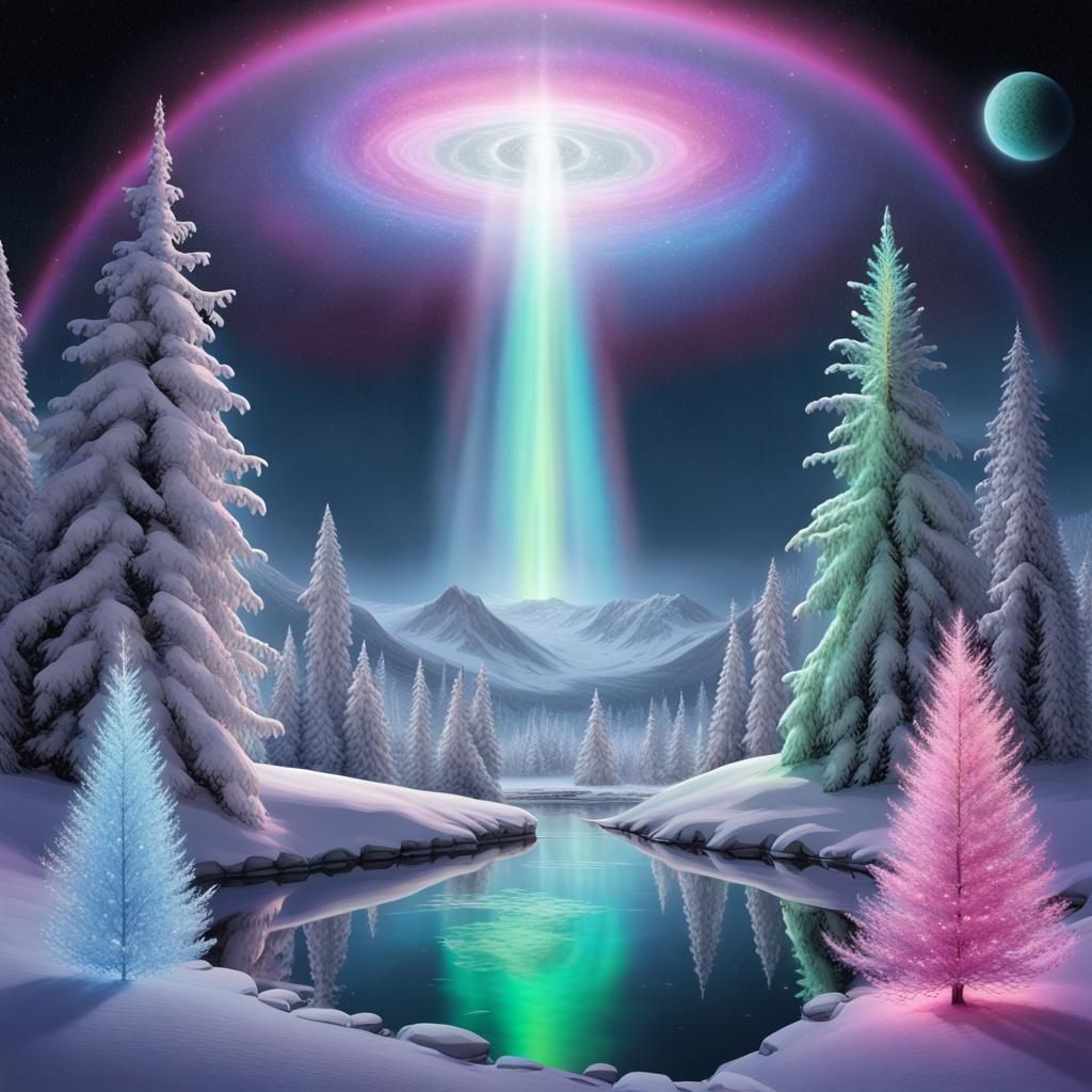 Christmas Planetarium Utopia with Aurora Borealis Lights