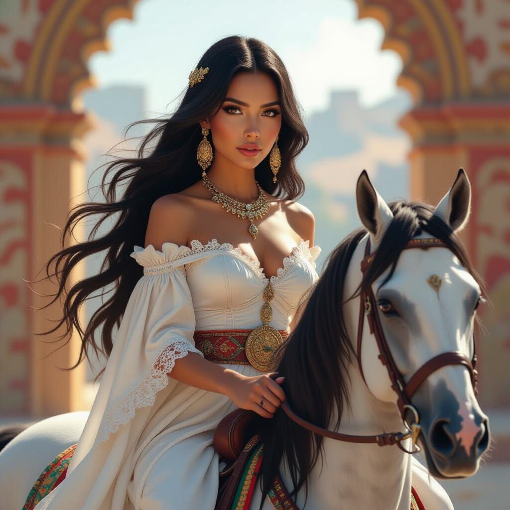 Aztec Princess on Horse in Hyperrealistic Style