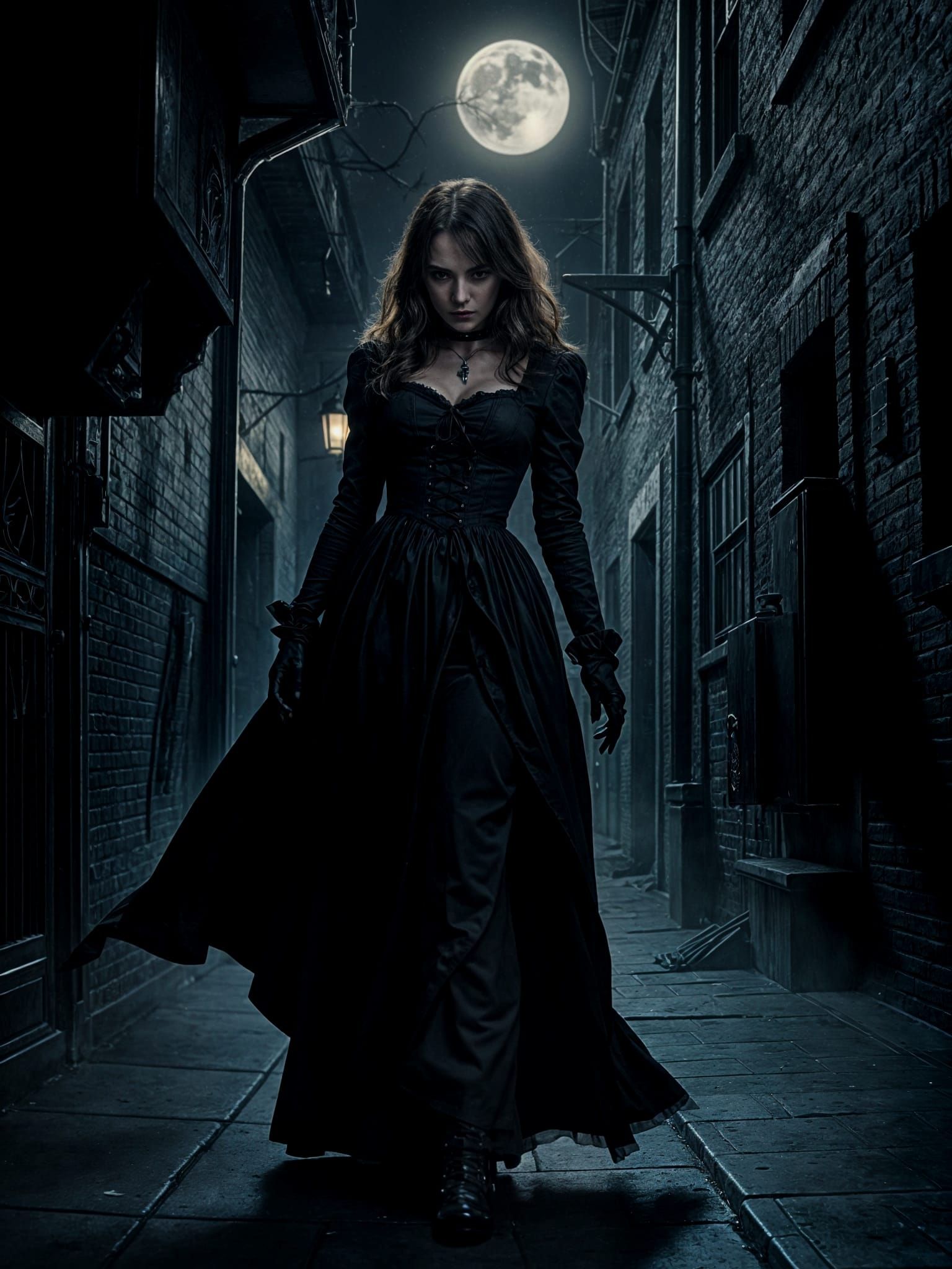 Female Vampire Stalking Victim in Gothic Horror Style