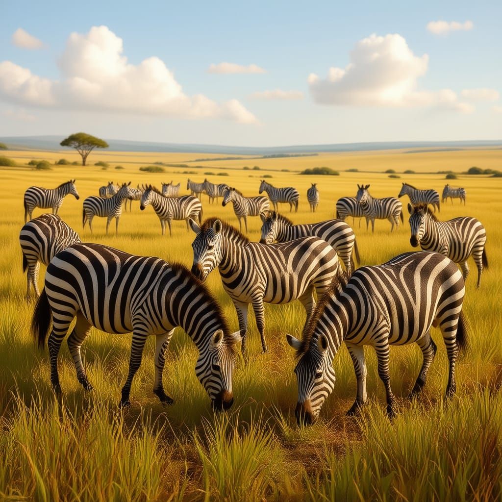 Zebras Roaming the Savannah at Golden Hour