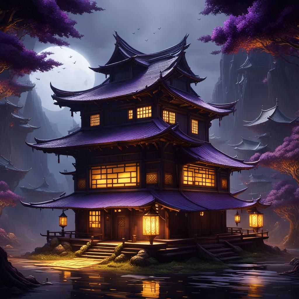 Dark Fantasy Ninja House, Hyperdetailed Concept Art
