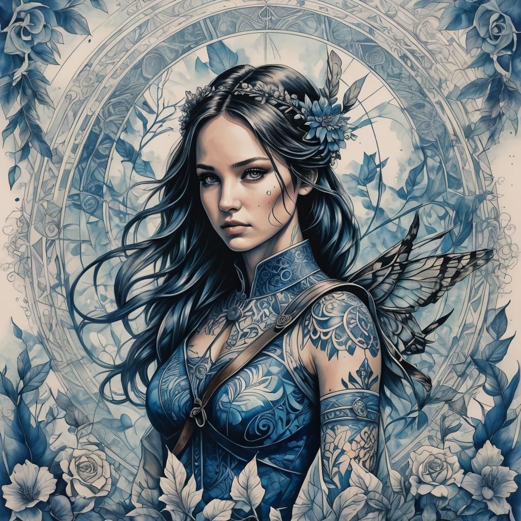 Katniss Everdeen: Blue and White Legendarium Portrait