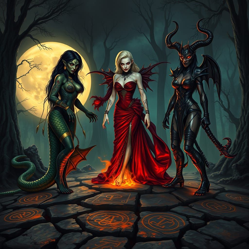 Monstrous Gathering in Ancient Forest Clearing