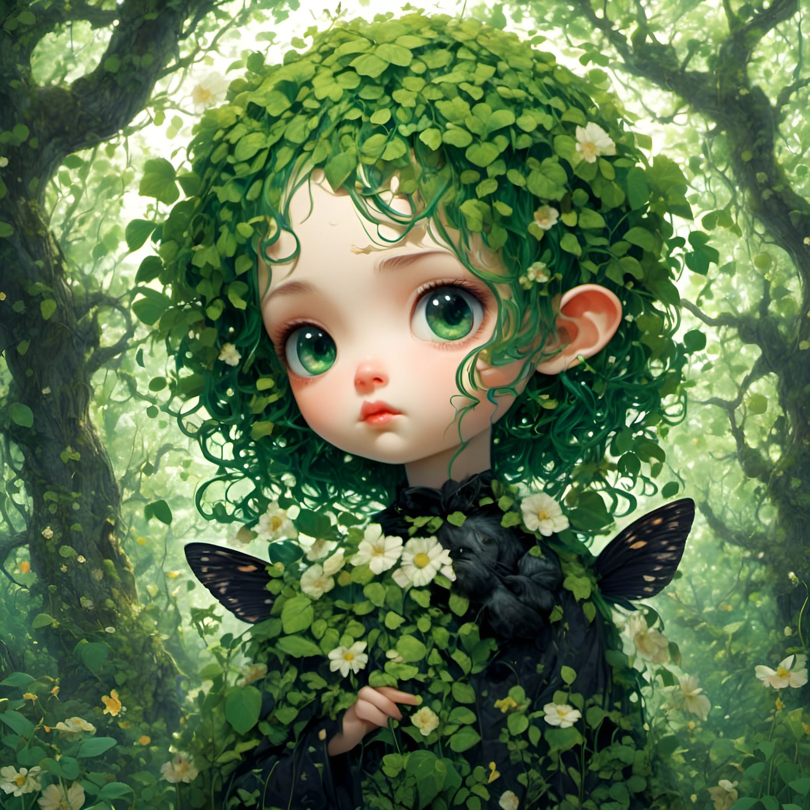 Anime Girl with Vantablack Magic, Ghibli Style