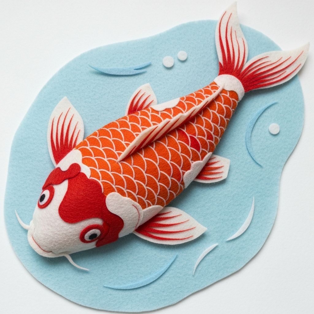 Vivid Felt Japanese Koi Fish Artwork