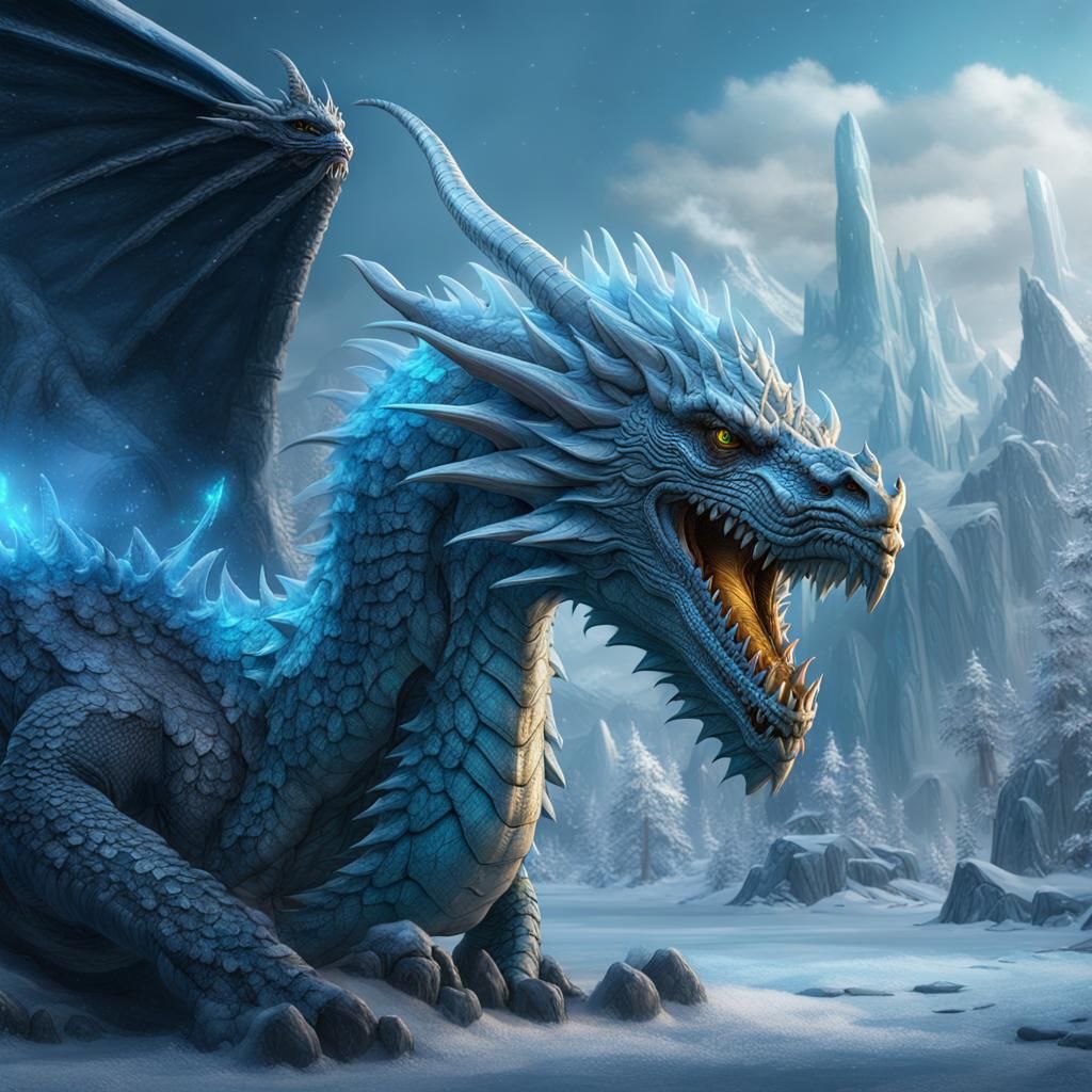 Intricate Ice Dragon Fantasy Concept Art