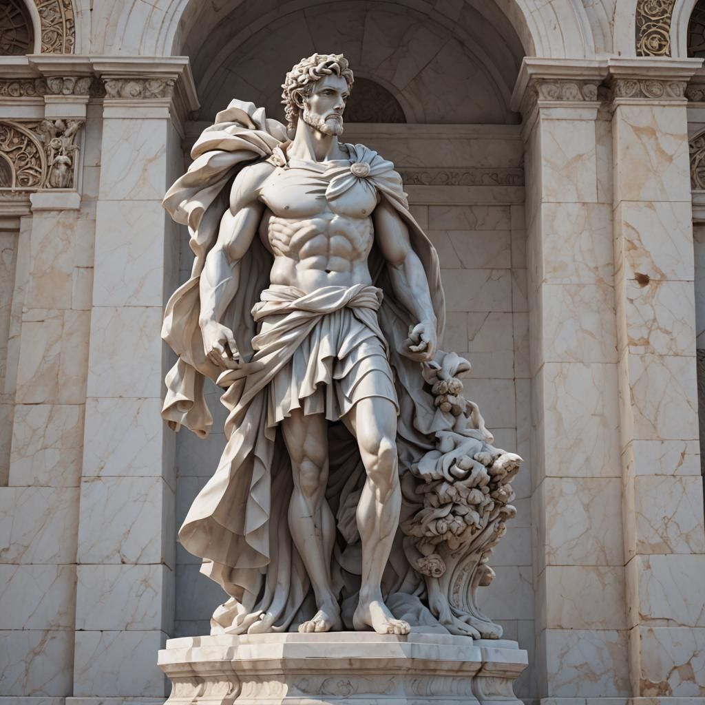 Greek Male Marble Statue in Anime 3D Style