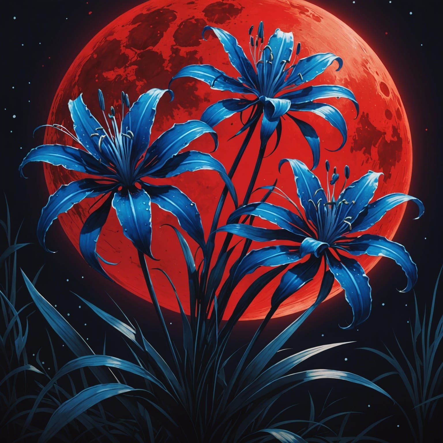 Blue Spider Lilies Under Blood Moon: Anime Style