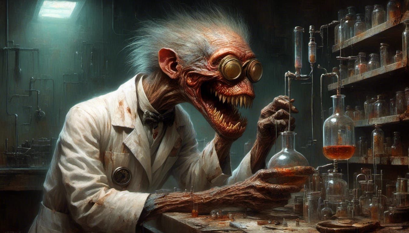 Mad Scientist With Broken Beaker in Lab