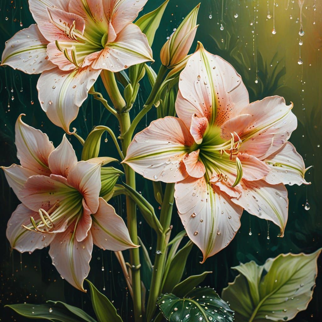 Hippeastrum rutilum, pink and white petals