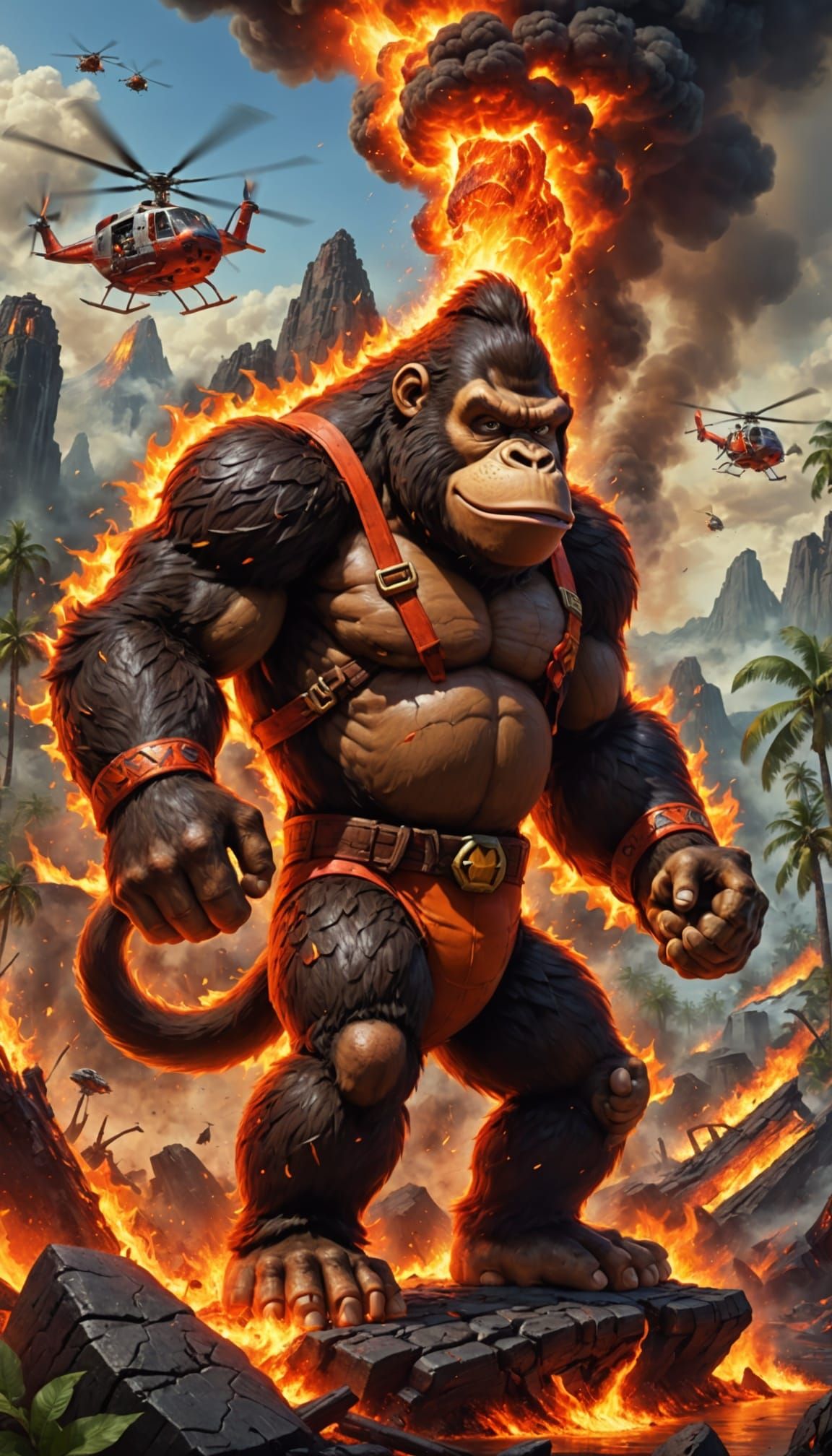 Cyberpunk Donkey Kong in Lava Apocalypse