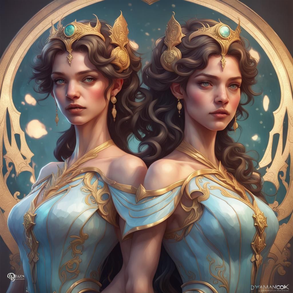 Gemini Twin Princesses Portrait in Artgerm Style