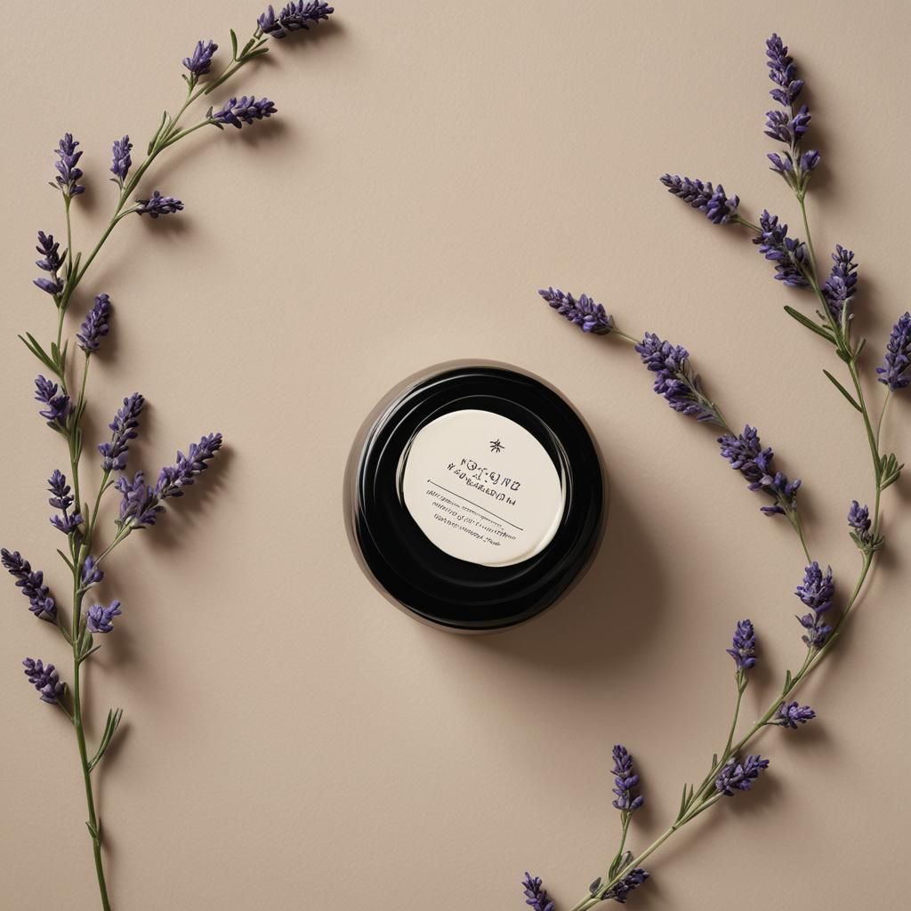 Matte Black Cream Jar with Lavender Sprigs