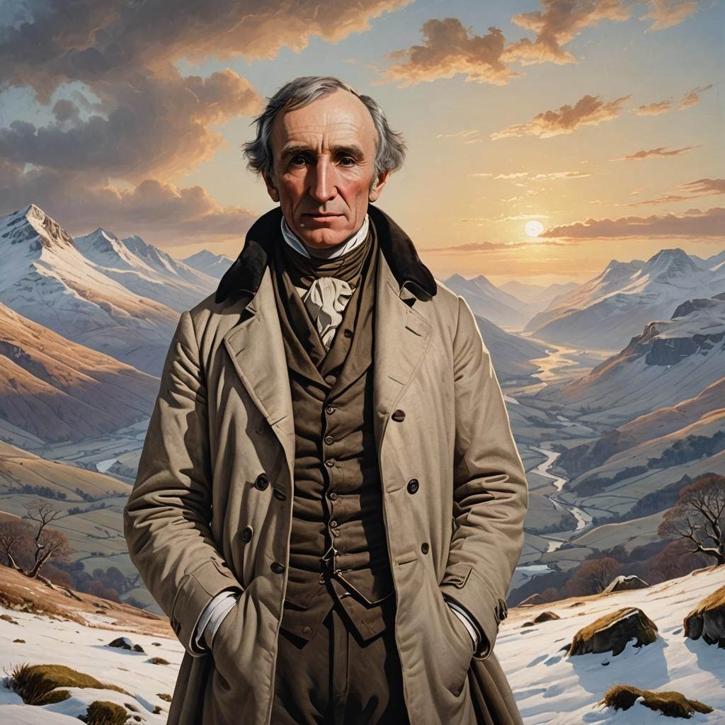 Wordsworth in Snowy Mountains at Sunrise