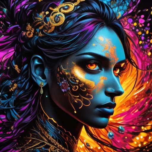 Gemstone Silhouette: Ornate Woman in Hyperrealistic Style