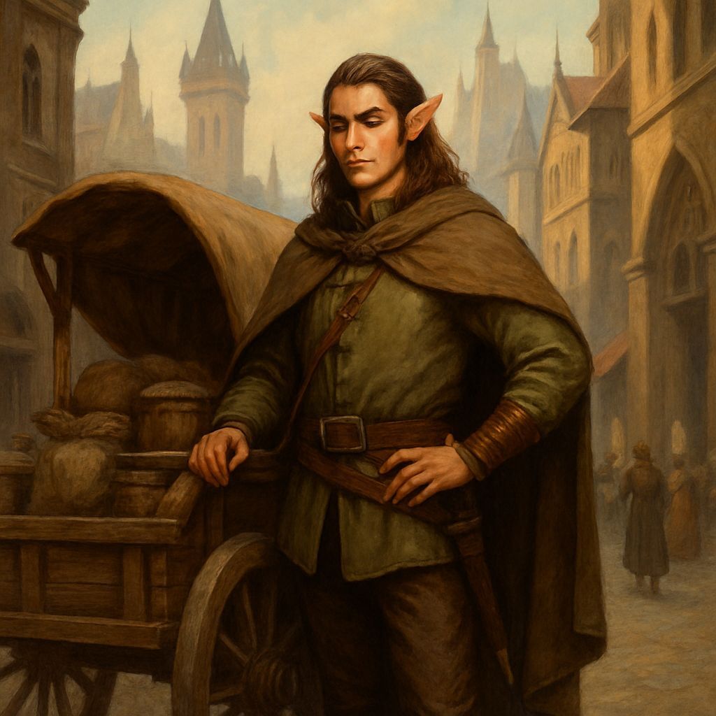 Half-Elf in Fantasy City Scene