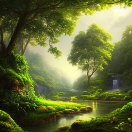 Lush Jungle Landscape in Hyperrealism Style