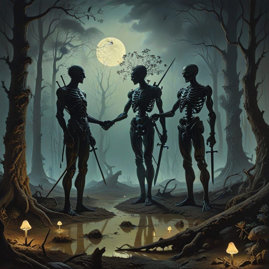 Mysterious Duel in a Moonlit Forest