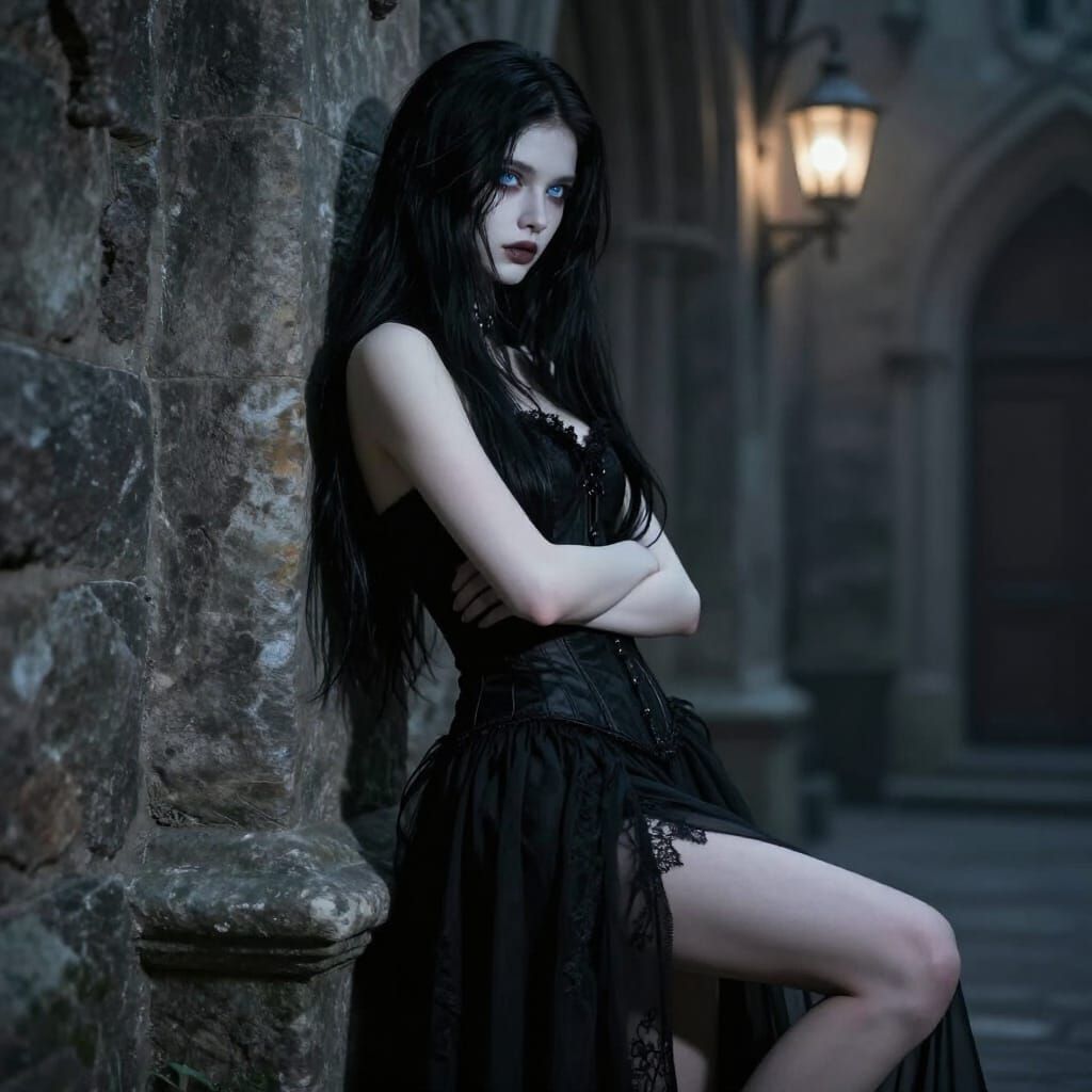 Gothic Beauty in Dim Lantern Light