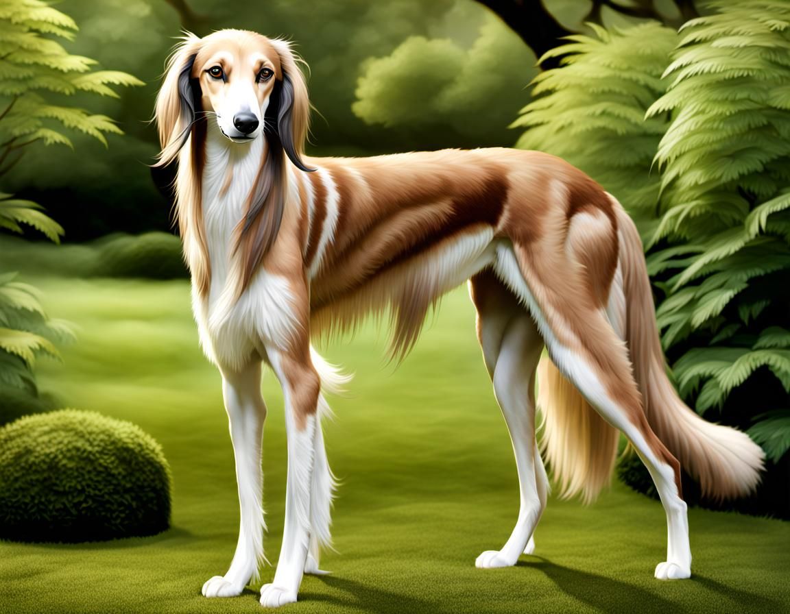 Elegant Saluki Hound in Lush Greenery