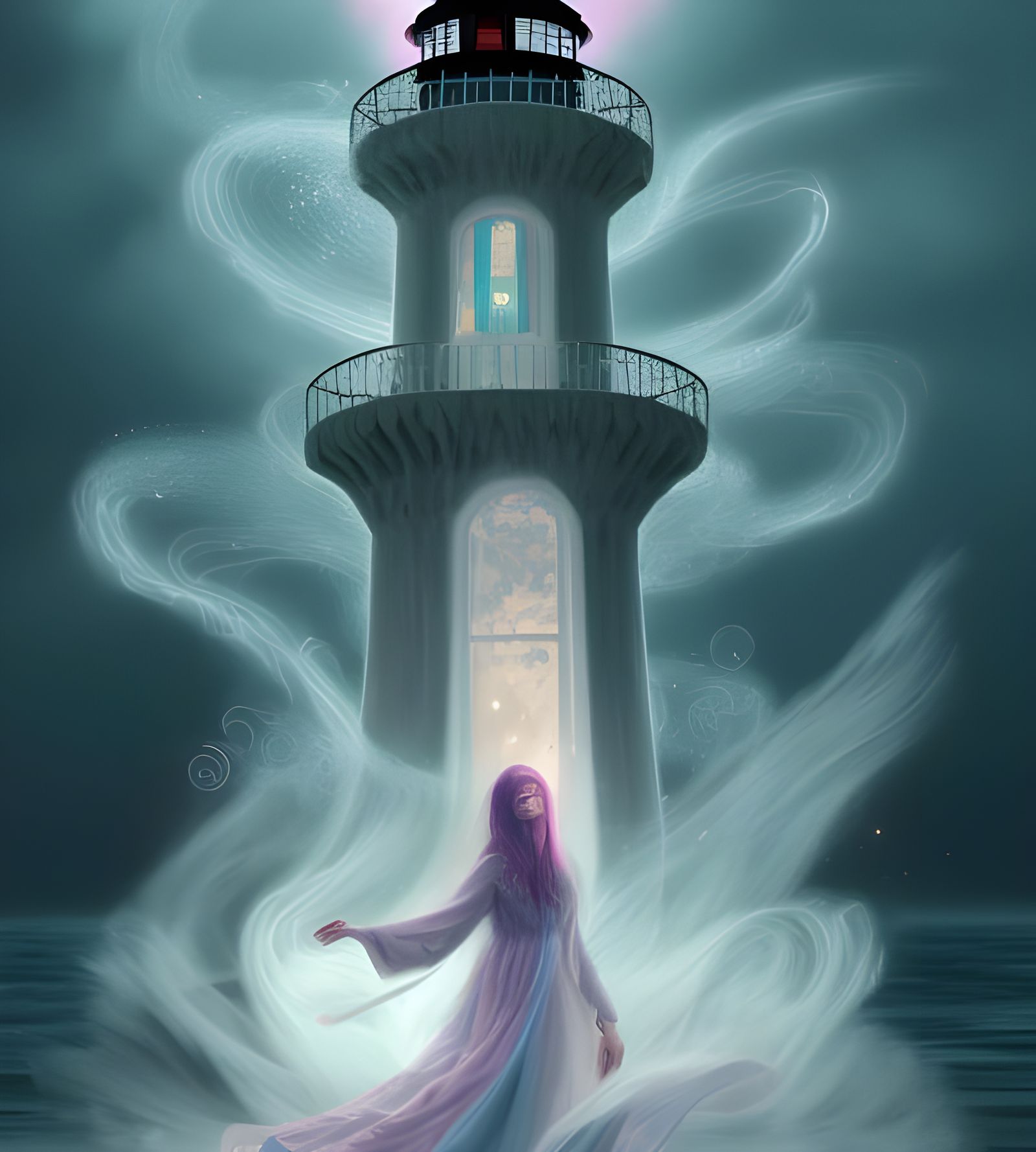 Magical Lighthouse with Sorceress in Pastel Colors
