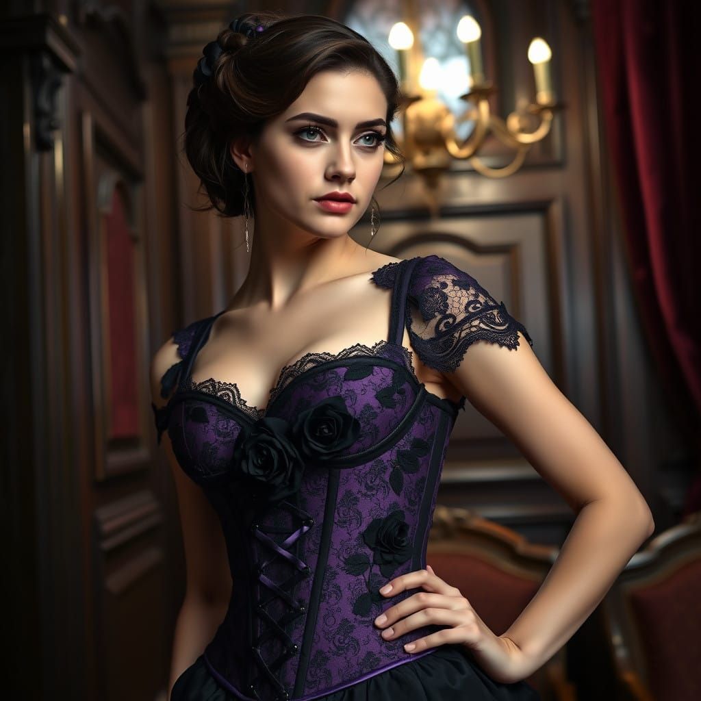 Victorian Gothic Corset with Black Roses