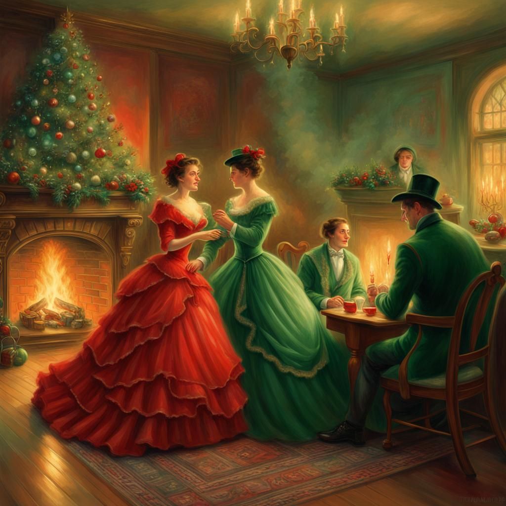 Vintage Christmas Party by Fireplace in Ethereal Style