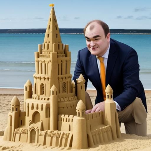 Lib Dem Leader Ed Davey building a sand castle