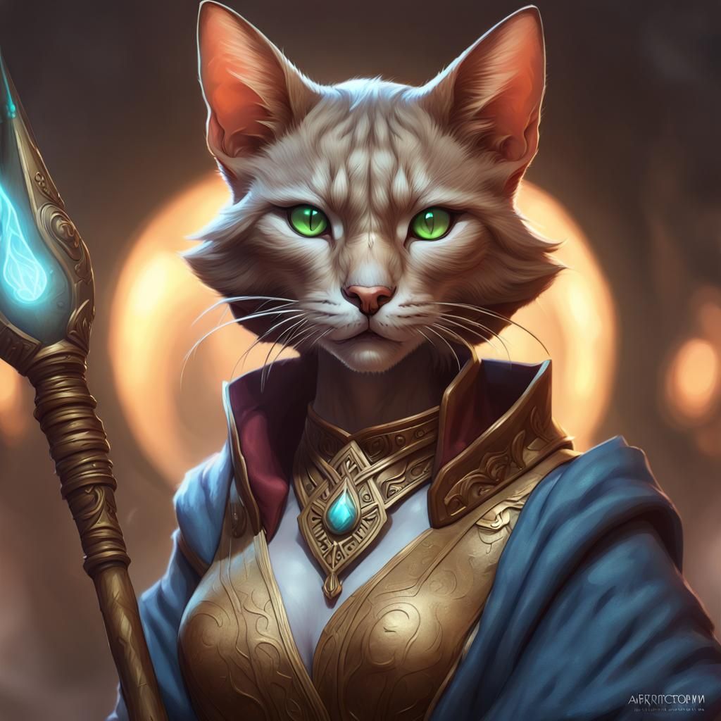 Tabaxi Sorceress Portrait in Hyperdetailed Style